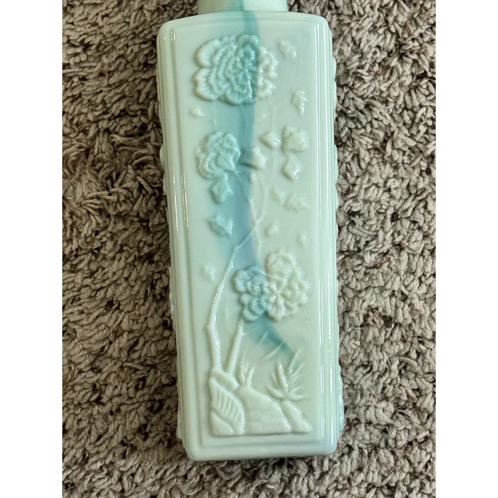 Vtg 1972 Jim Beam Liquor Decanter Jadeite Green Blue Milk Slag Glass‎ Stopper